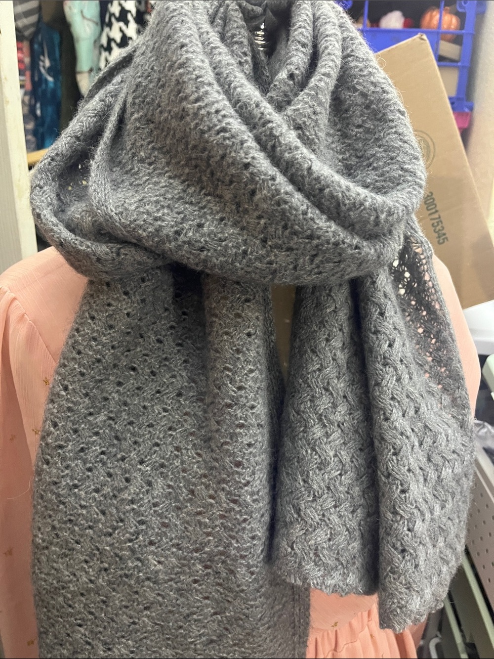 Super soft Cashmere feel grey knit scarf lightweight Cozy Warm Fall Ready S226